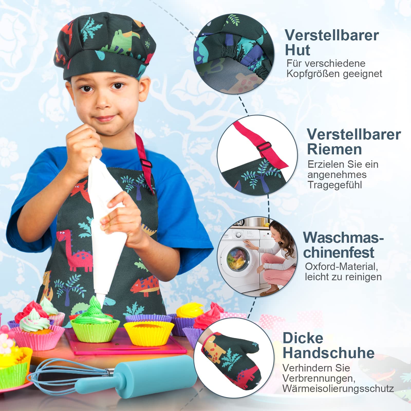 Anpro complete kids cooking set oven mitts protect tiny hands during pretend cooking