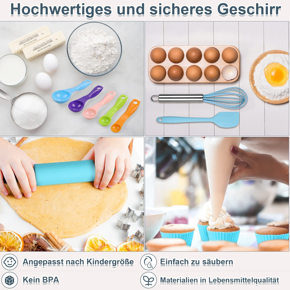 Anpro complete kids cooking set silicone spatula ideal for stirring pretend pastries