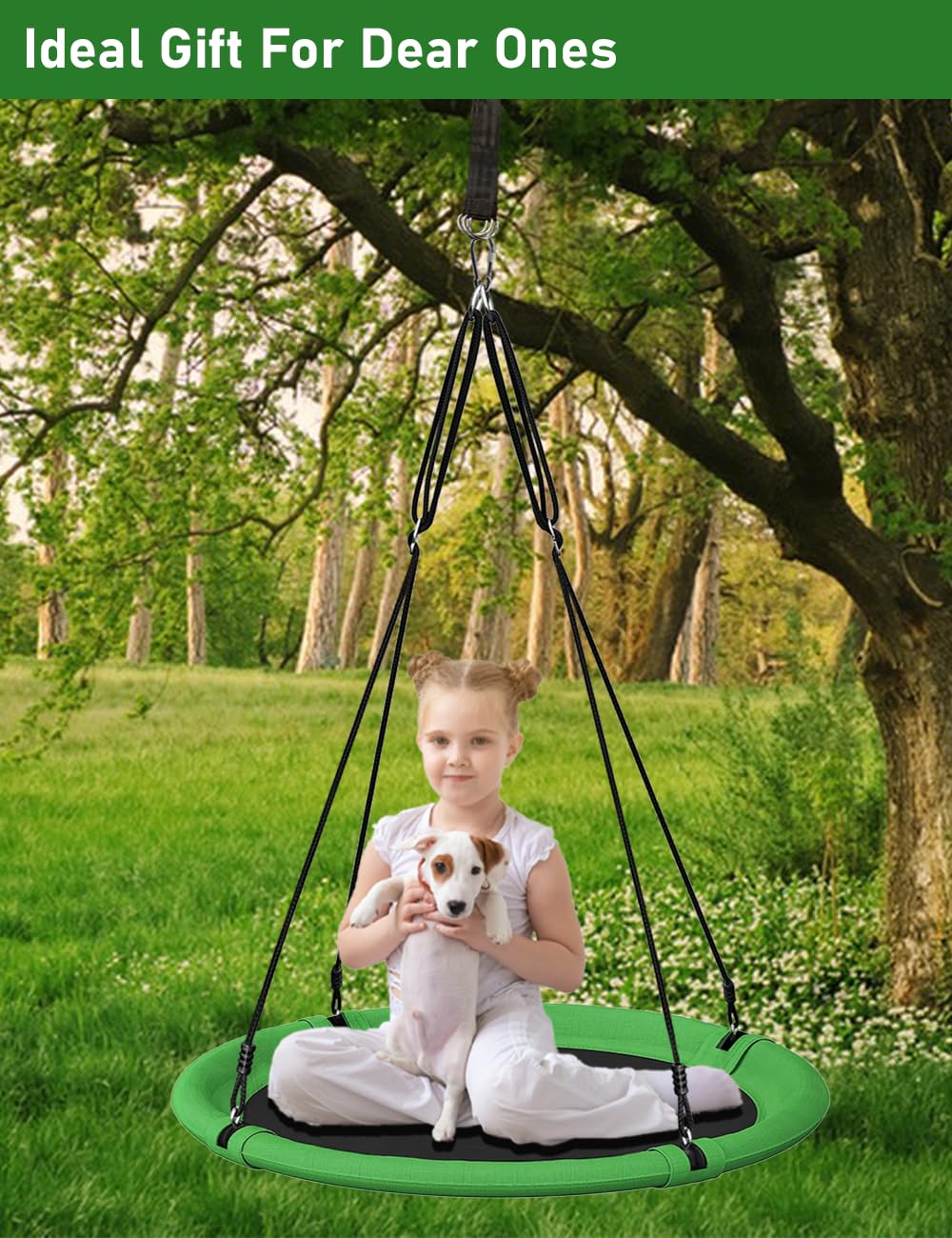 Backyard setup of the Ansionsol saucer swing offering outdoor relaxation and play