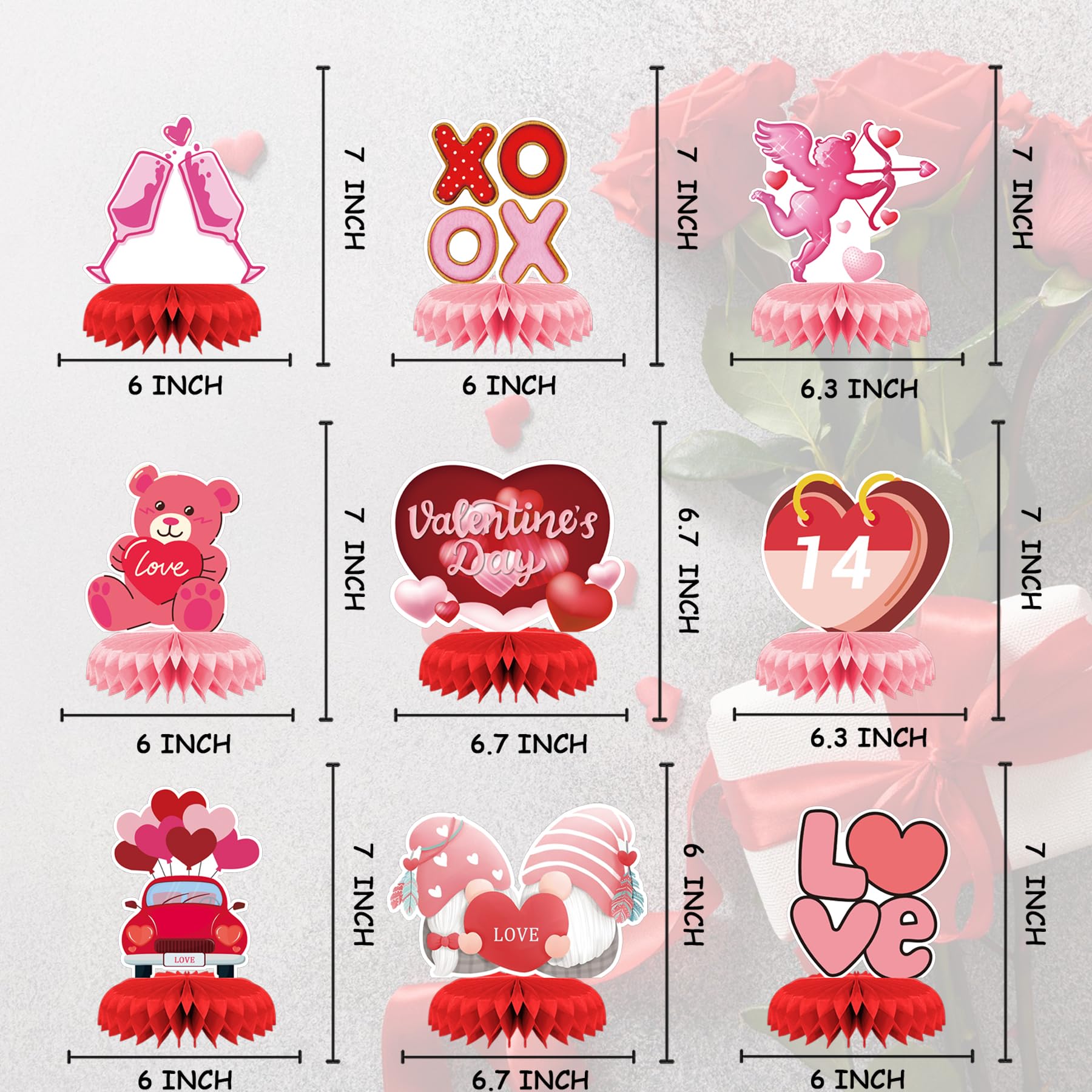 Ansoufien 9-piece pink Valentines table decor for festive gatherings