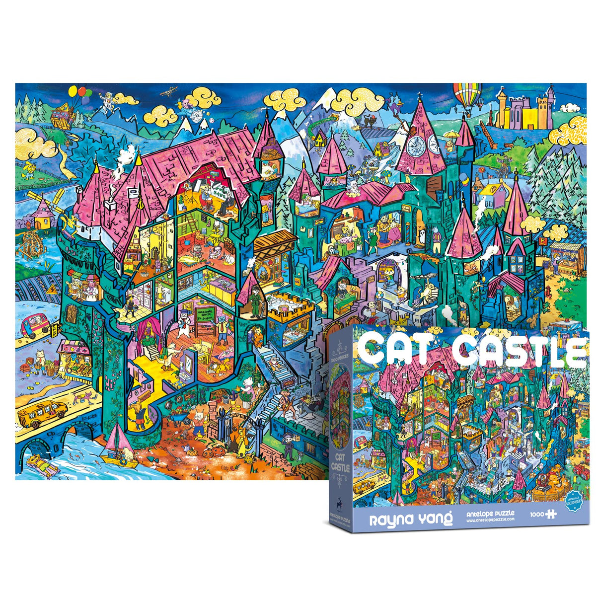 ANTELOPE cat castle puzzle front cover shows vibrant artwork ideal for cat lovers