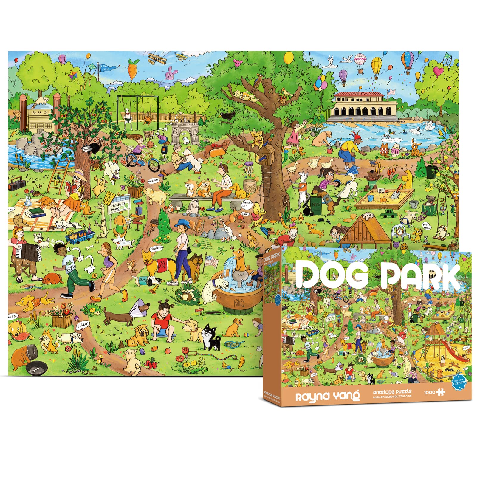 Antelope 1000-piece dog park puzzle ready for assembly and family fun.
