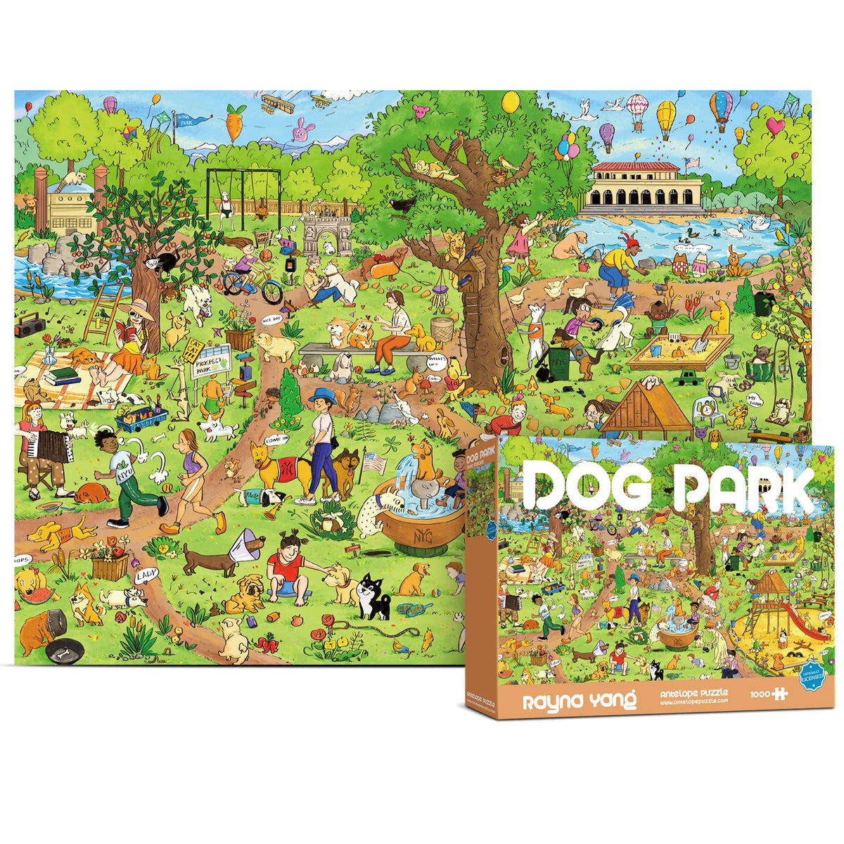Antelope 1000-piece dog park puzzle ready for assembly and family fun.