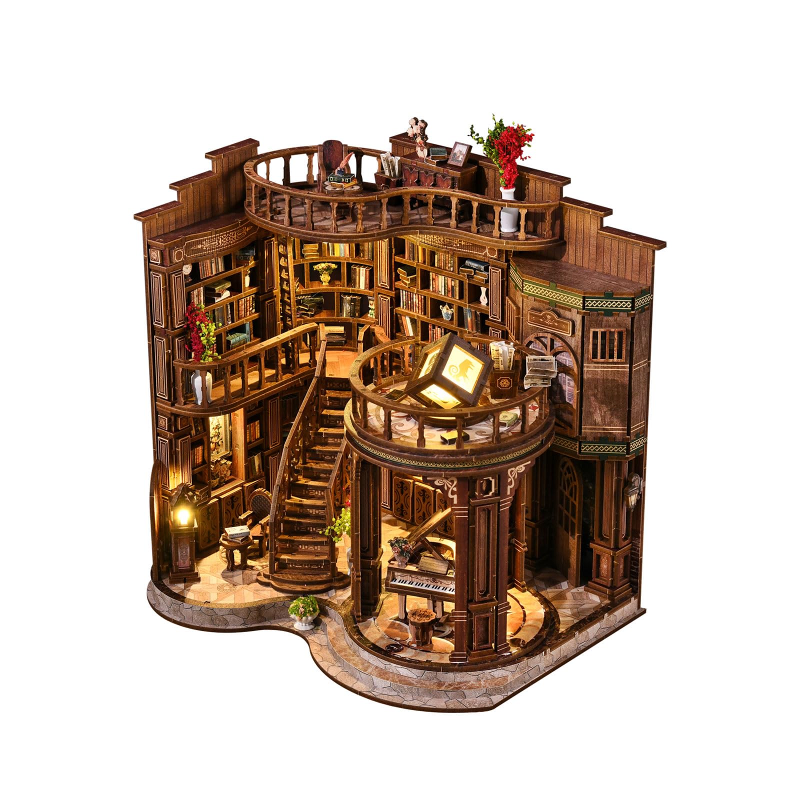ANTREATU DIY miniature house with LED lights creates a cozy reading nook.