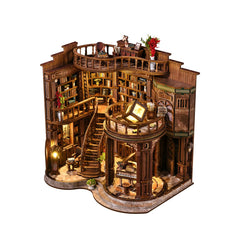 ANTREATU DIY miniature house with LED lights creates a cozy reading nook.