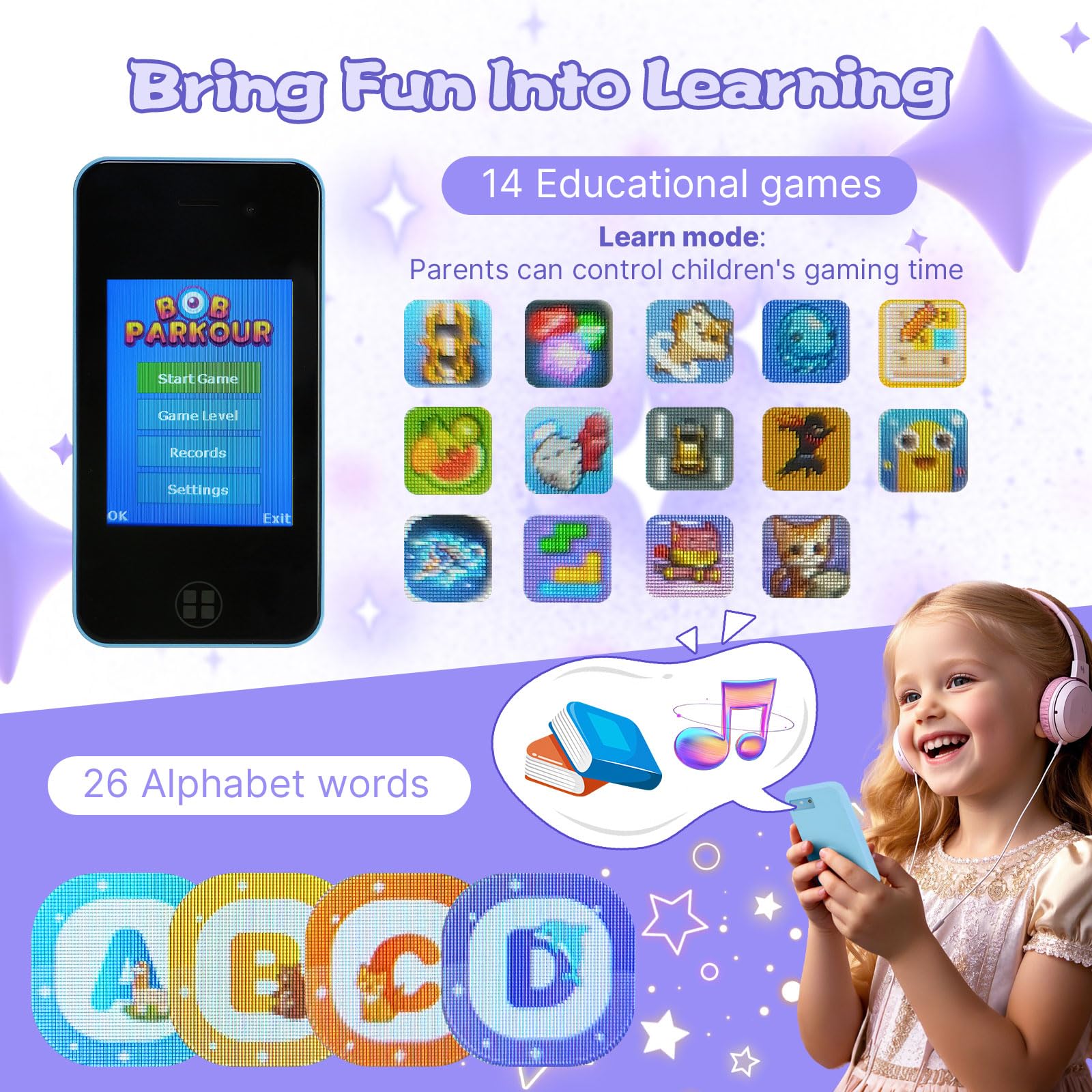 ANTUMKDS Kids Smart Phone blue 16GB SD card expands storage for photos and videos