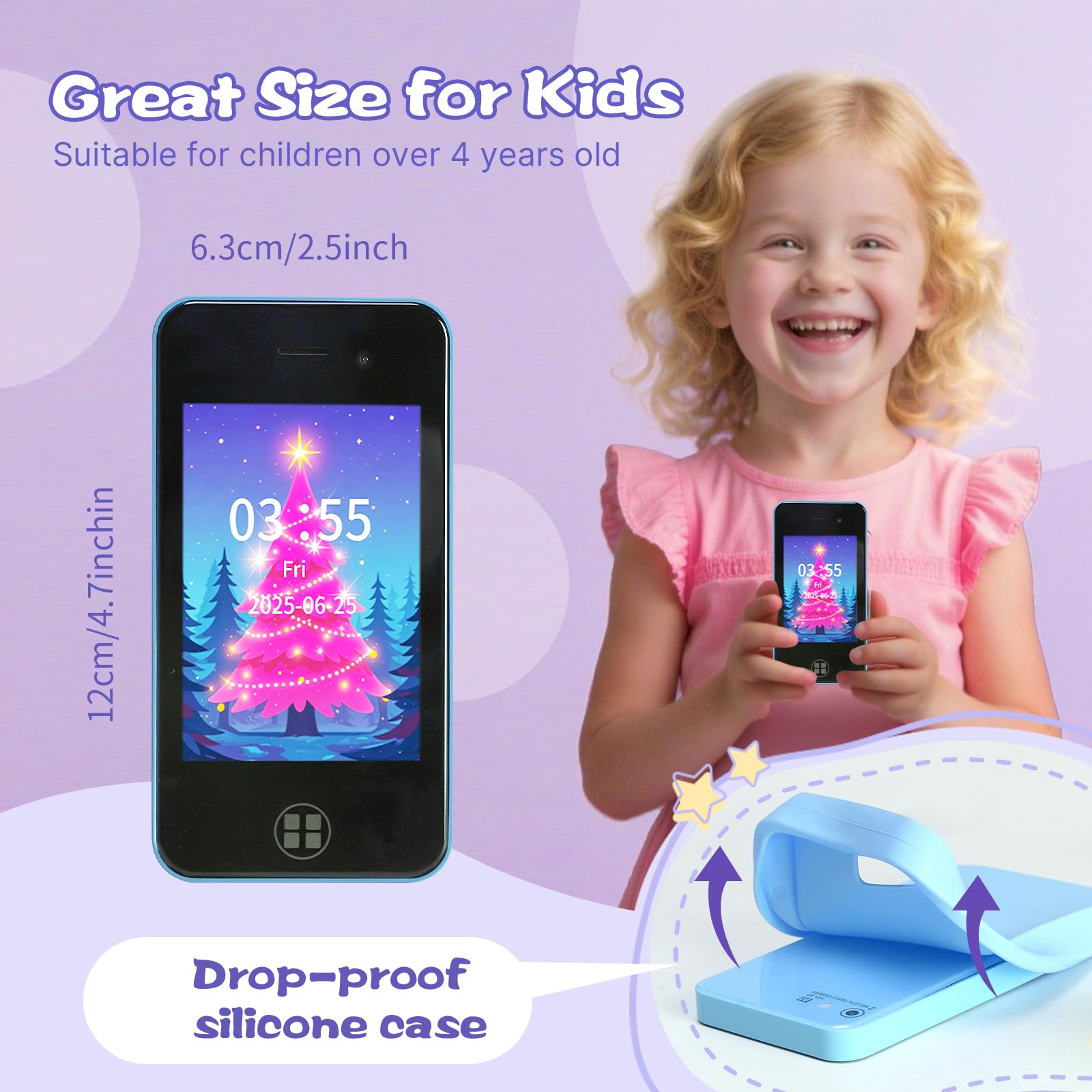 ANTUMKDS Kids Smart Phone blue durable shell protects against drops during daily use