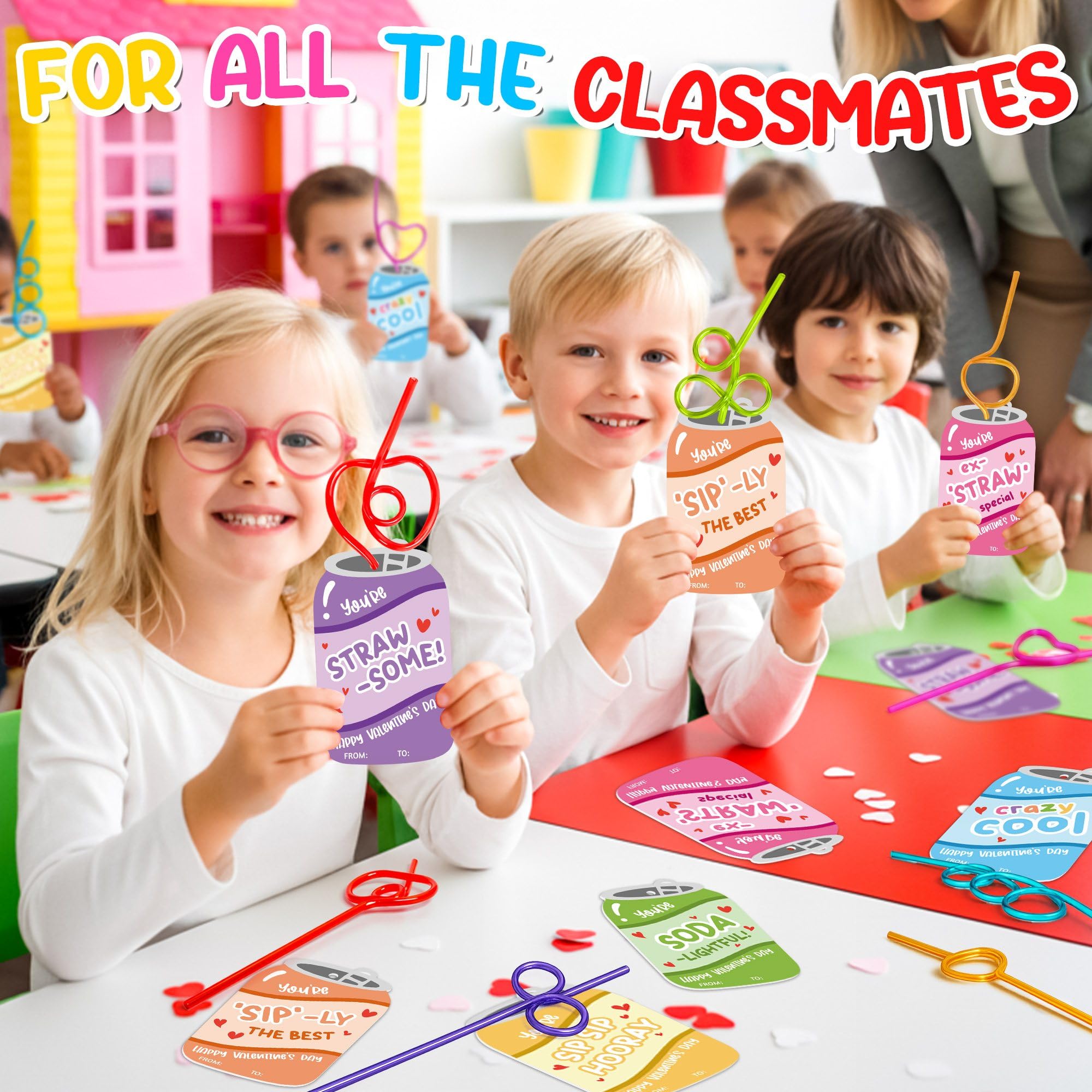 Anvianthor classroom setup with valentines straws for celebrations