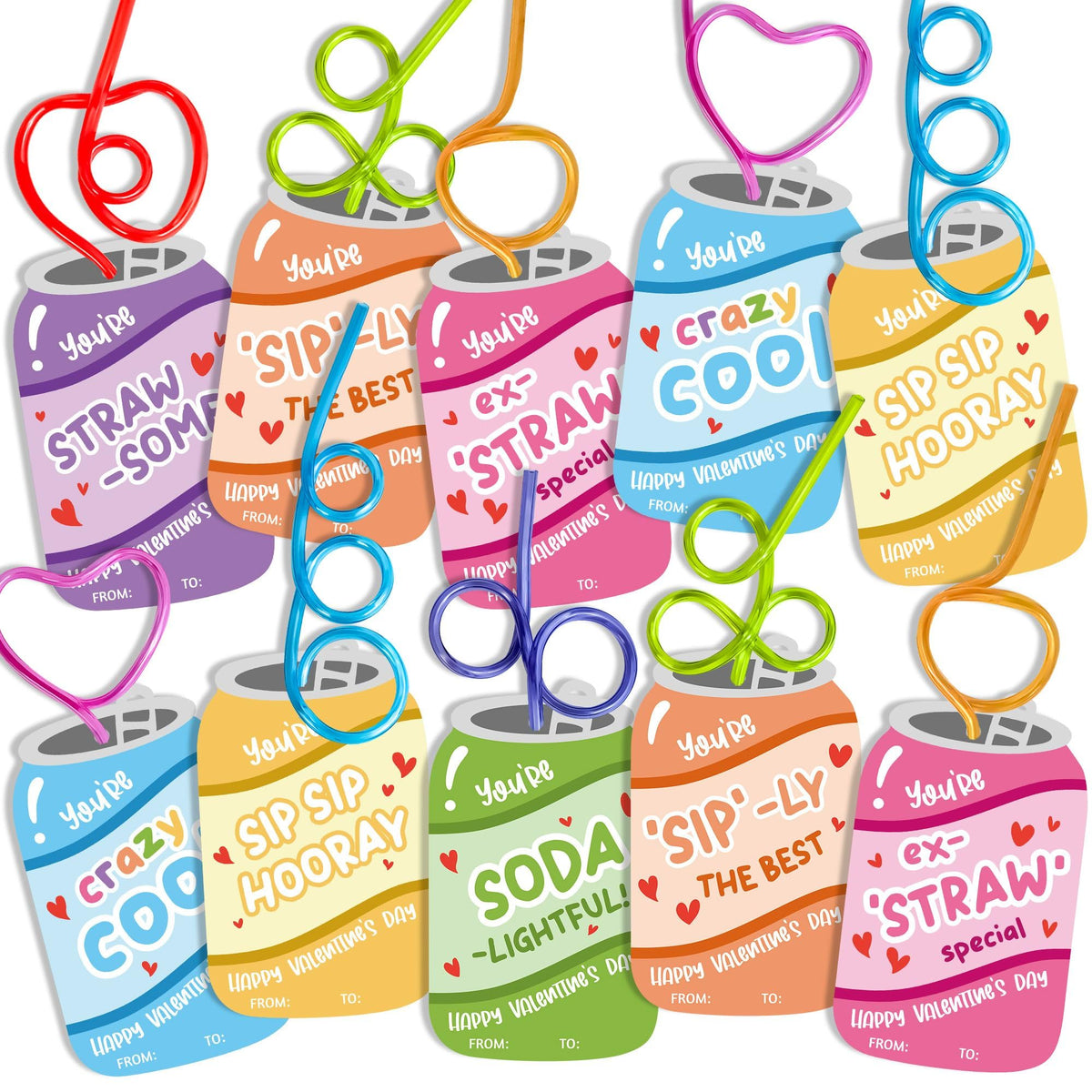 Anvianthor valentines straws set with 30 colorful straws for classroom exchanges and gifts
