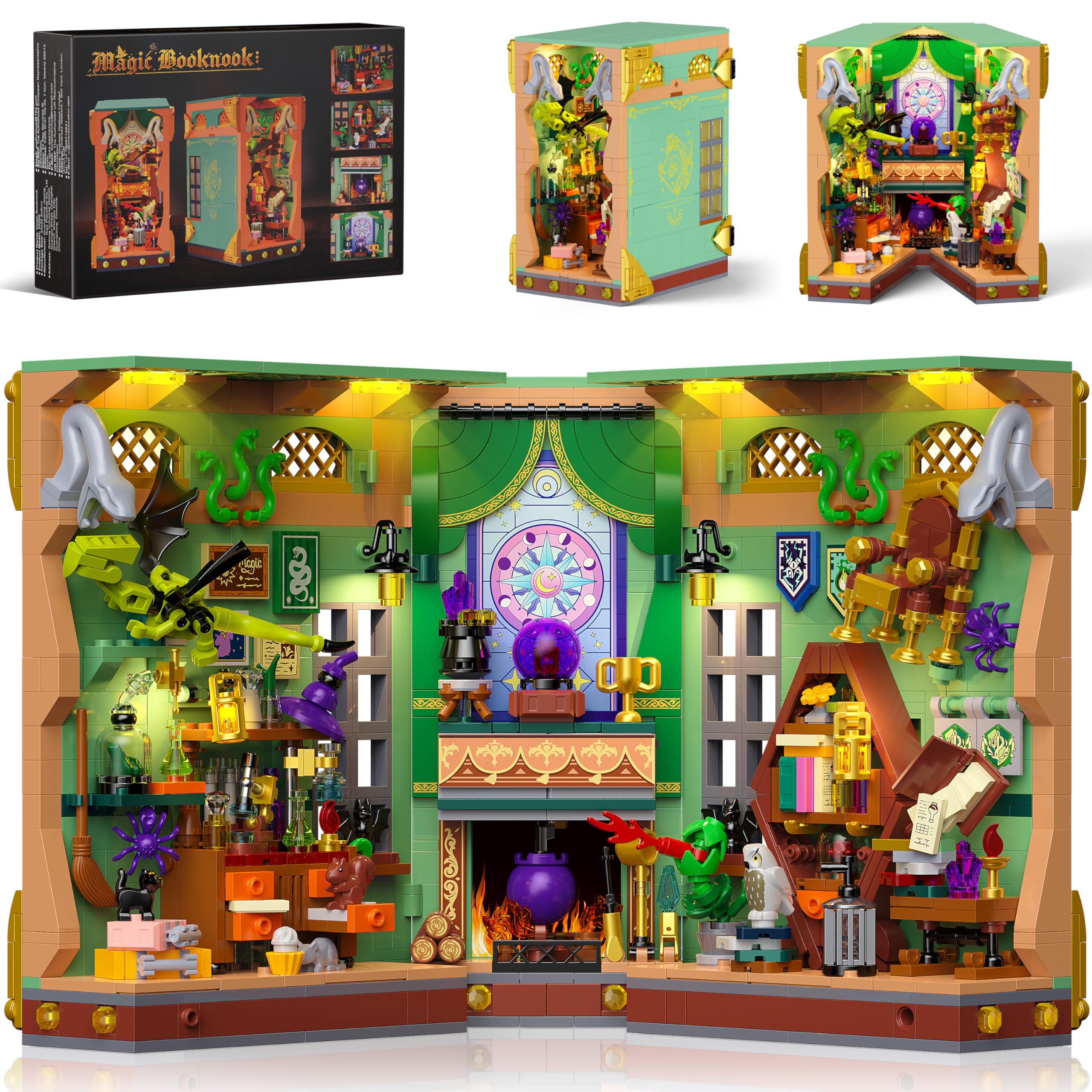 Anvure Book Nook with LED lights, front view for an eye-catching bookshelf display.
