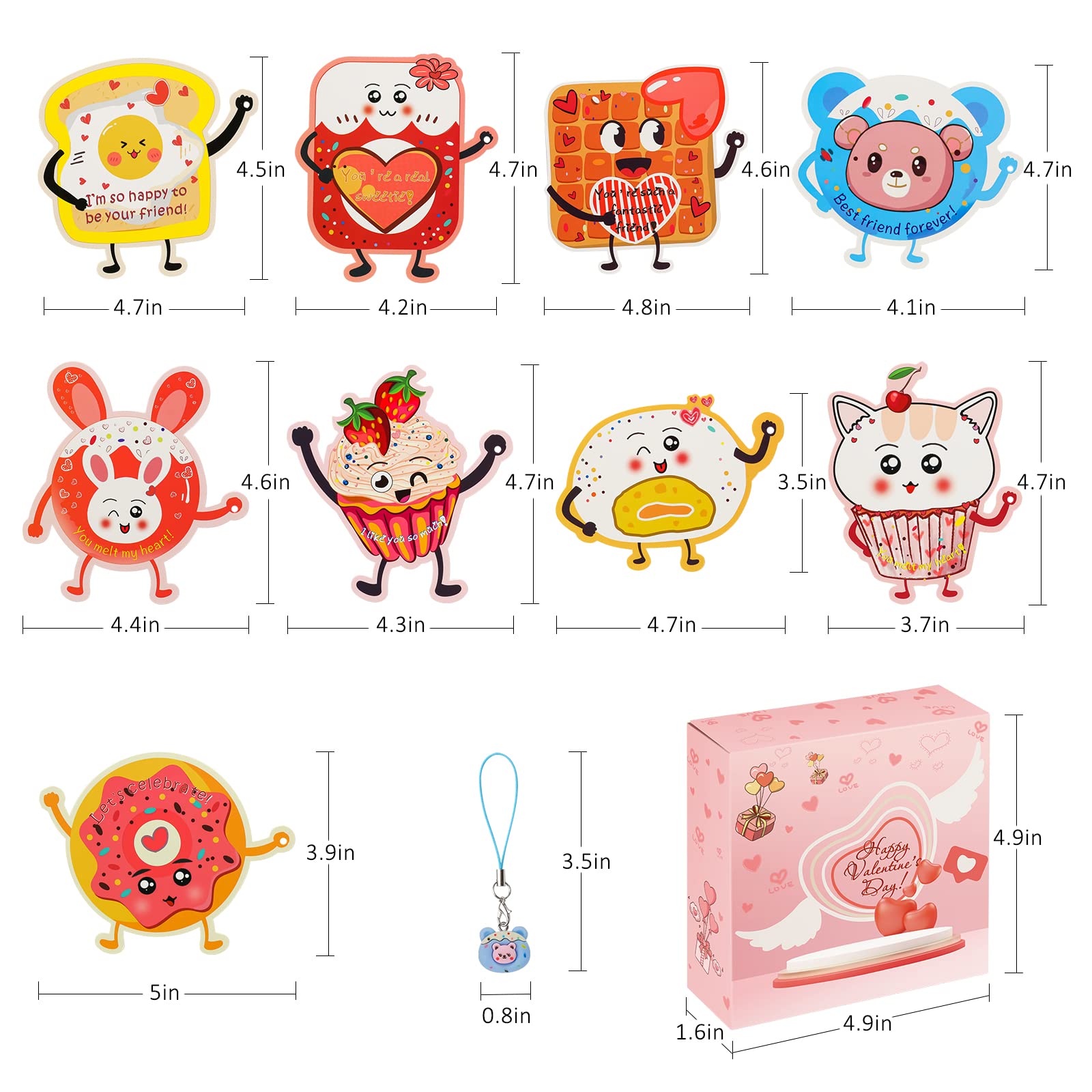 ANYIDEA valentines cards with cute food designs and pendant gifts for friends.