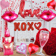 ANYMONYPF XOXO balloons highlight affectionate moments in photos.