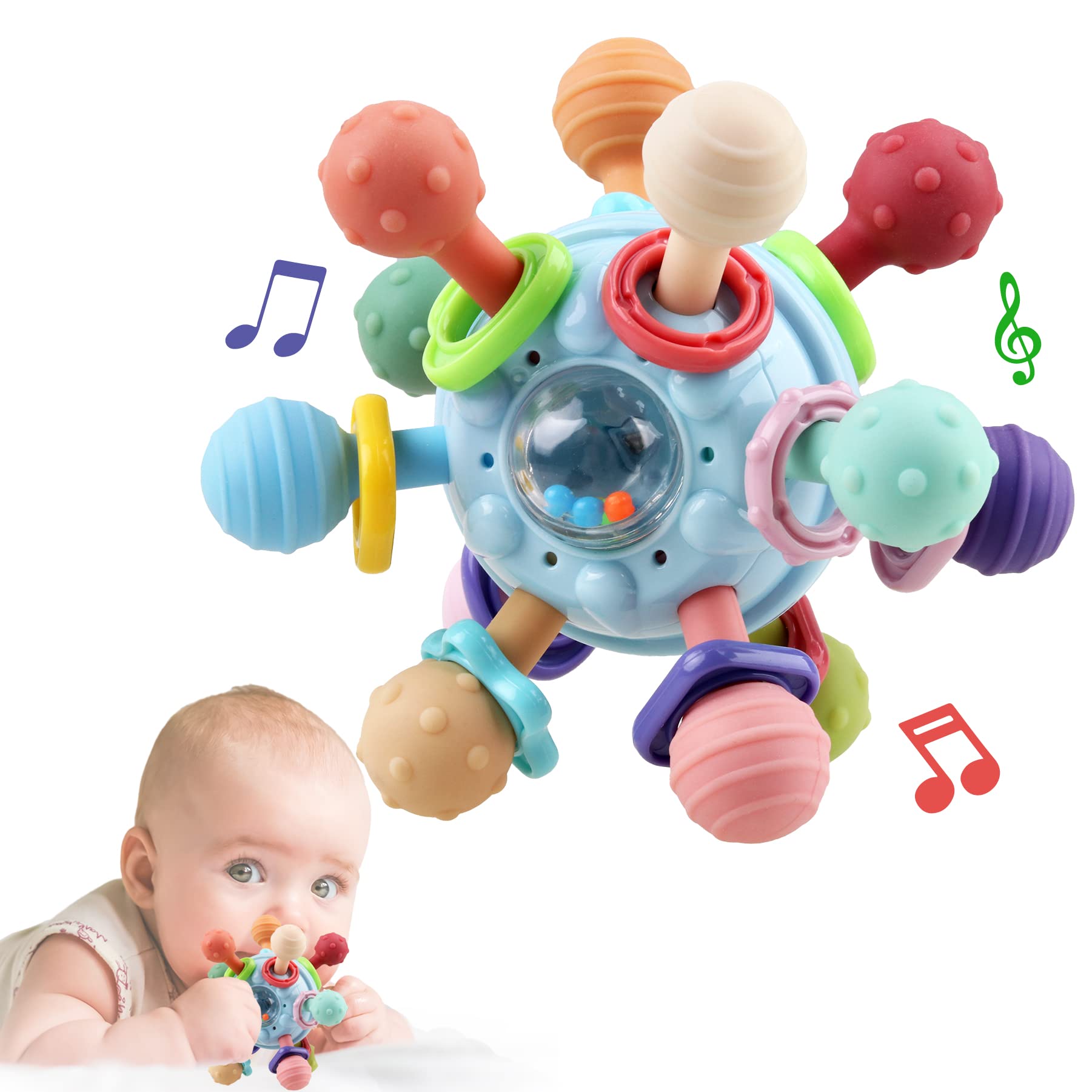 Anzimo sensory teether with colorful chew points soothing gums during teething