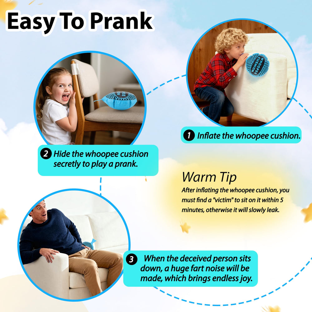 ANZUSY whoopie cushion emits realistic fart noises for playful pranks.