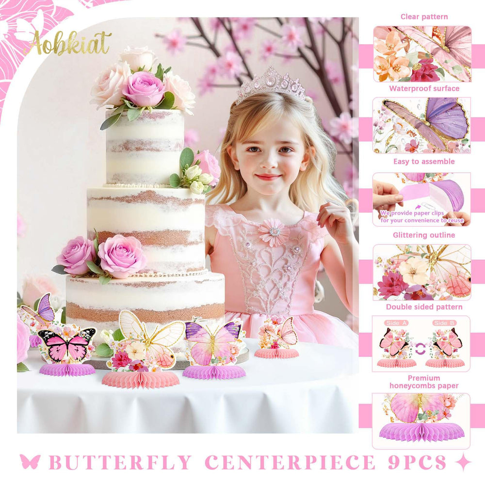 Aobkiat butterfly honeycomb centerpiece in champagne tone sparkles under lights.