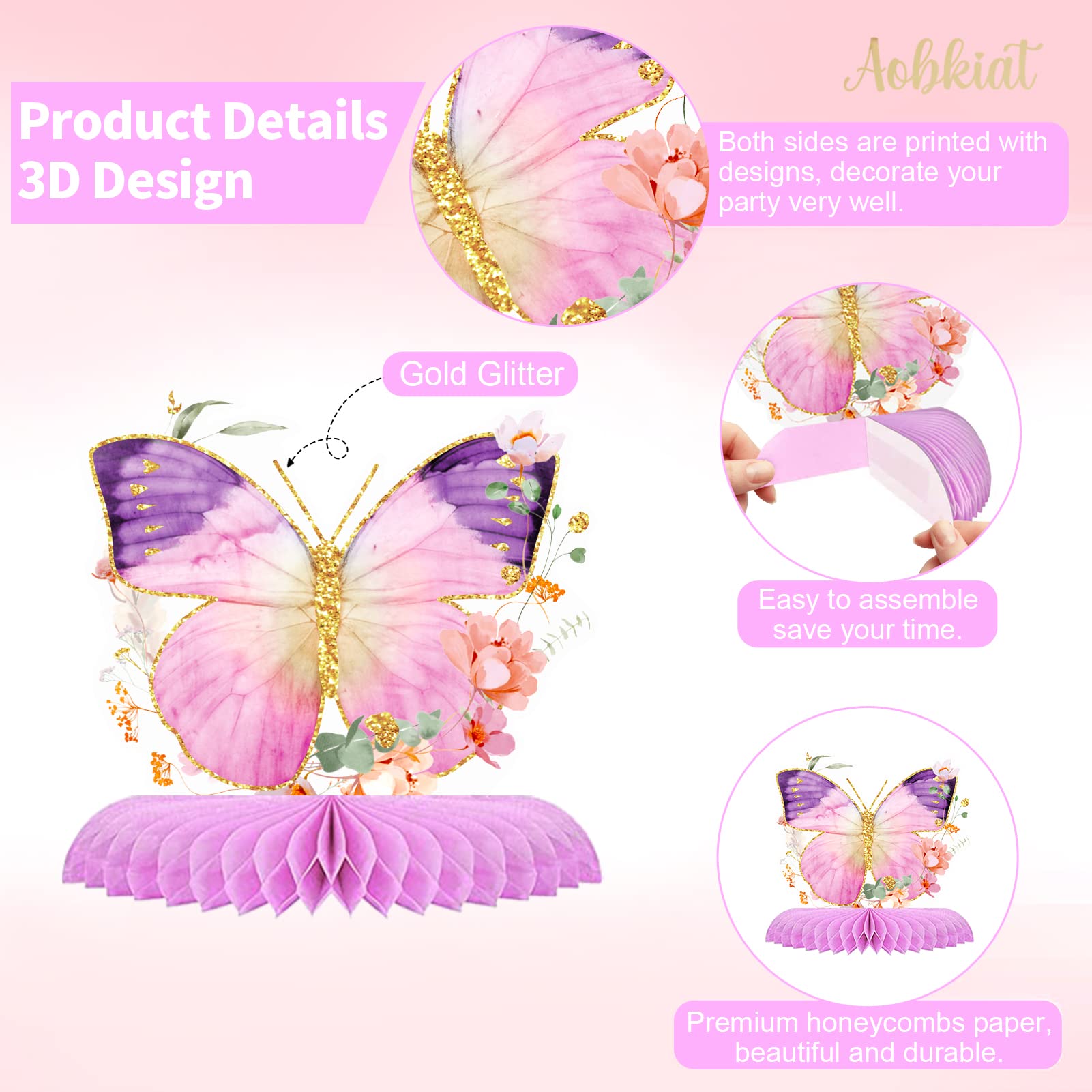 Aobkiat butterfly honeycomb centerpiece in sky blue complements garden party table styling.