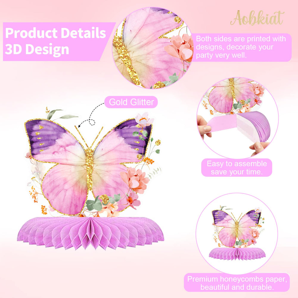 Aobkiat butterfly honeycomb centerpiece in sky blue complements garden party table styling.