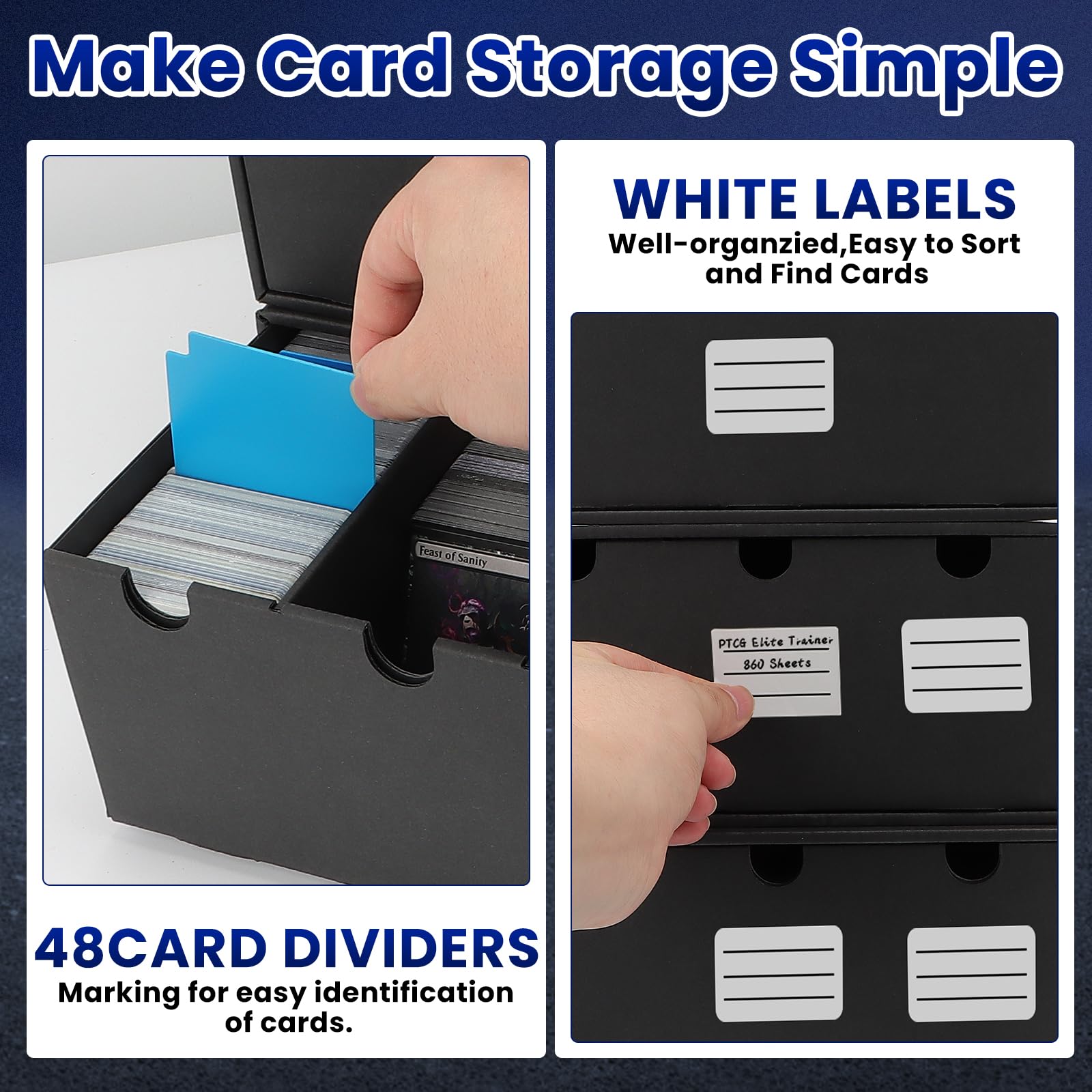 AOBOPLE trading card storage box dust protection highlights dust-free storage in a compact design.