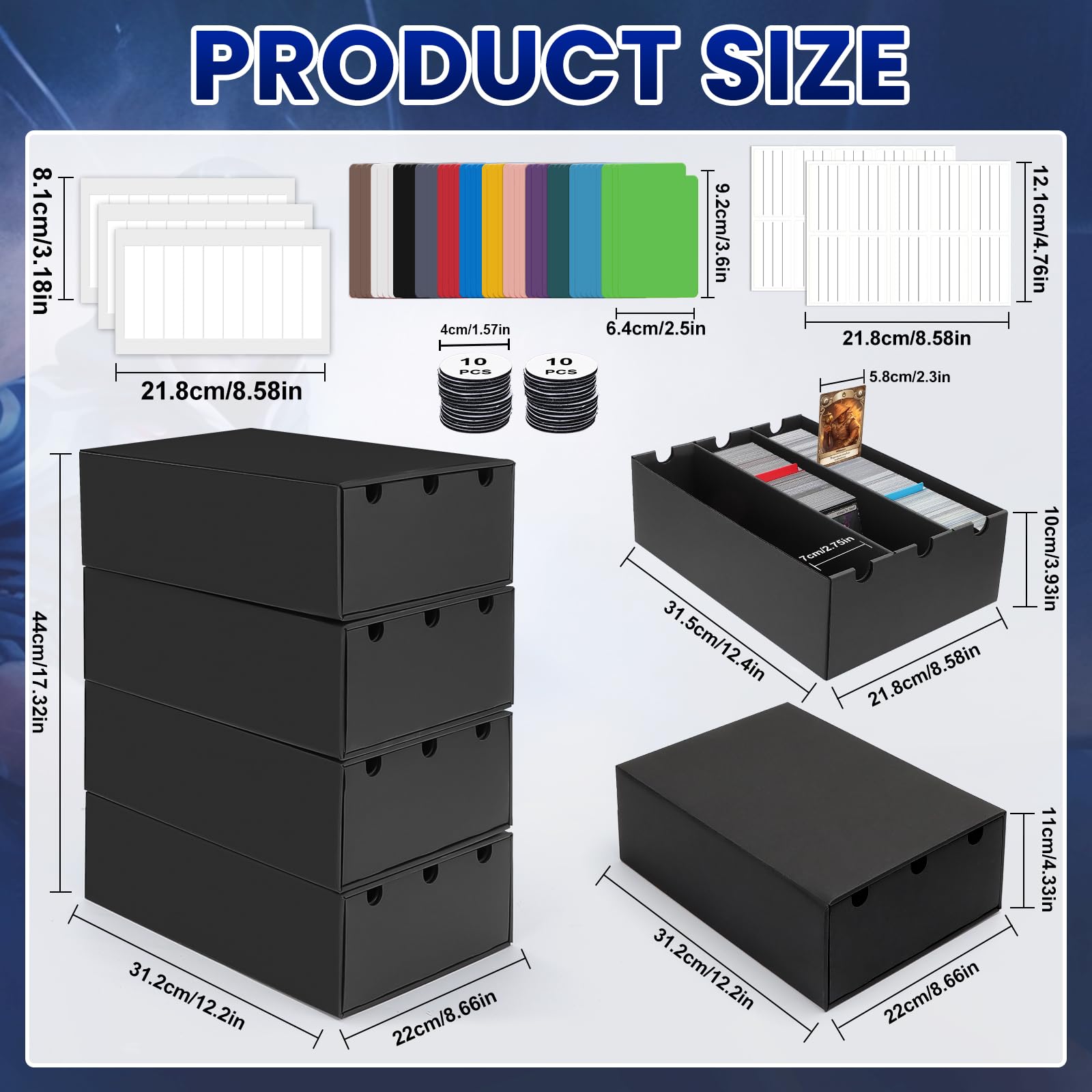AOBOPLE trading card storage box side view showcases roomy compartments for bulk card storage.