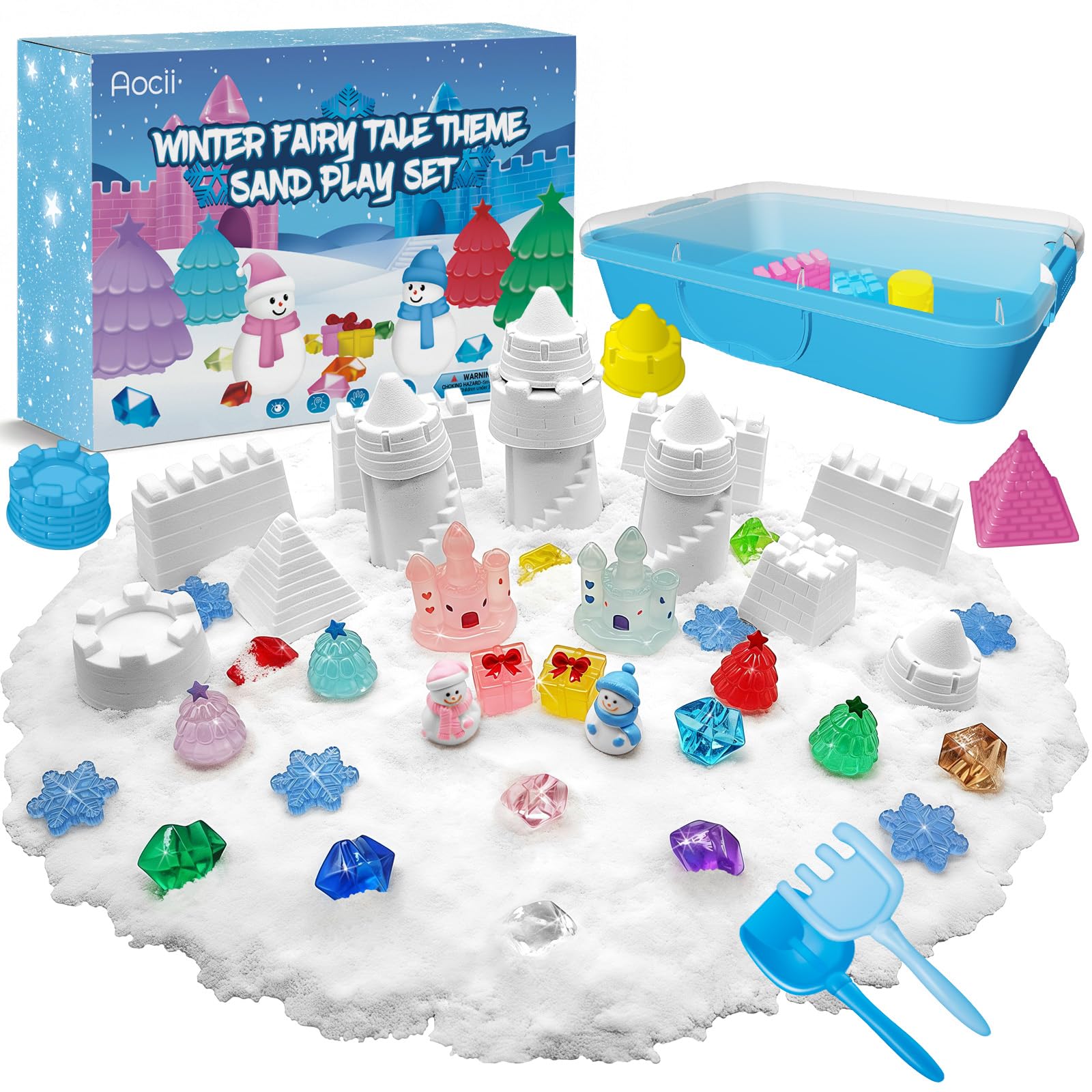 Aocii Kids Sensory Bin snowfield sand with snowmen and castle for imaginative play