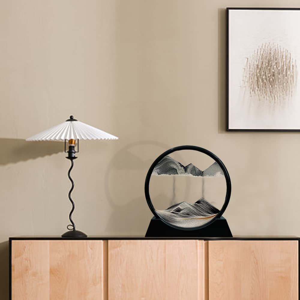 Aoderun glass circle sand pattern displaying 3D flow on a desk.