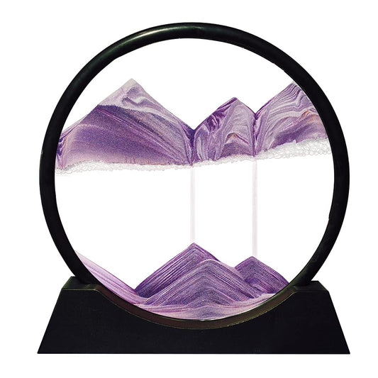 Aoderun moving sand art picture with round glass 12 purple deep-sea scene promotes calming focus.