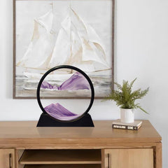 Aoderun moving sand art in round glass 12 purple motion display enhances desk relaxation.