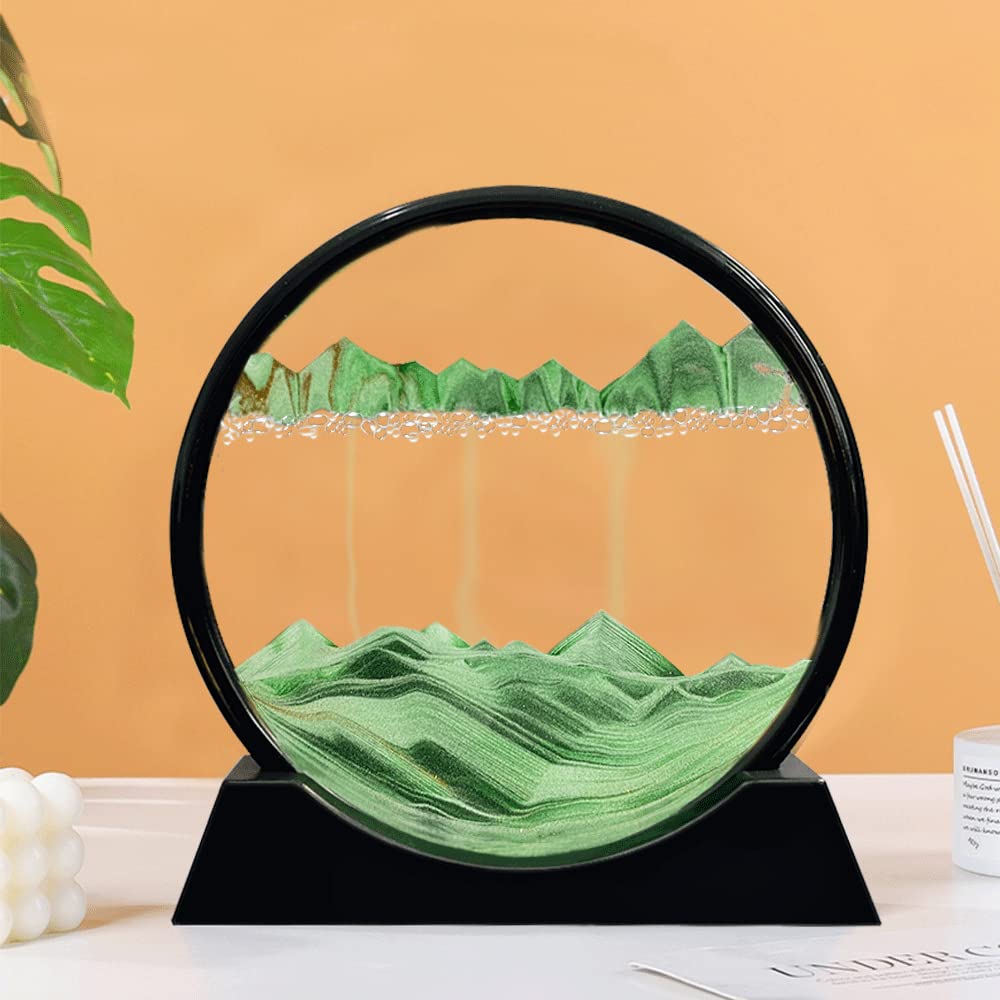 Aoderun round glass sandscape with vivid colors, mesmerizing 3D flow on your desk.