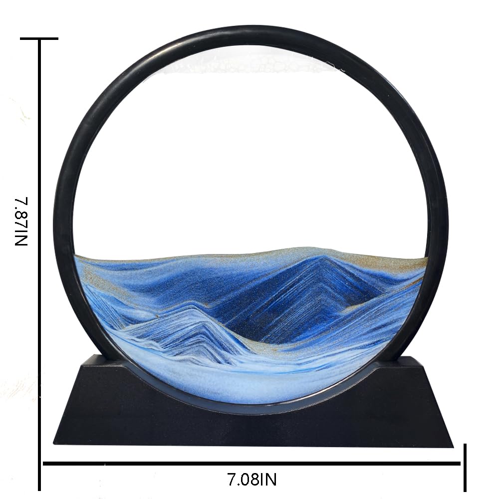 Aoderun round glass sand art with 3D depth on a desk.