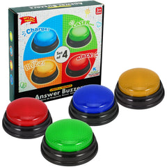 AOENN blue buzzer lights up during group trivia for clear feedback