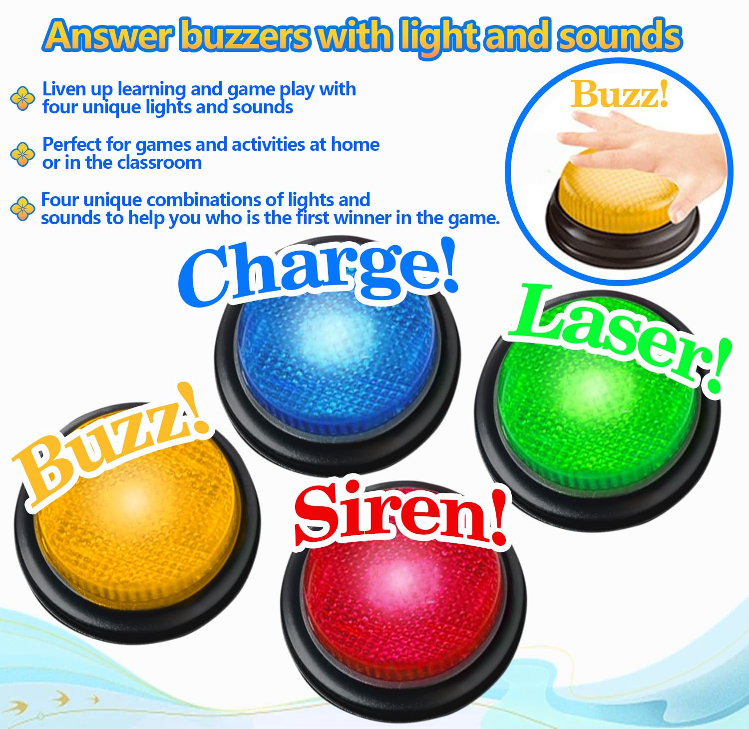 AOENN yellow buzzer provides visual cue and fast responses in games