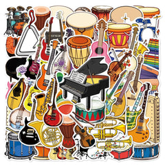 Aoinqx musical instrument stickers on a laptop with vibrant design for customization
