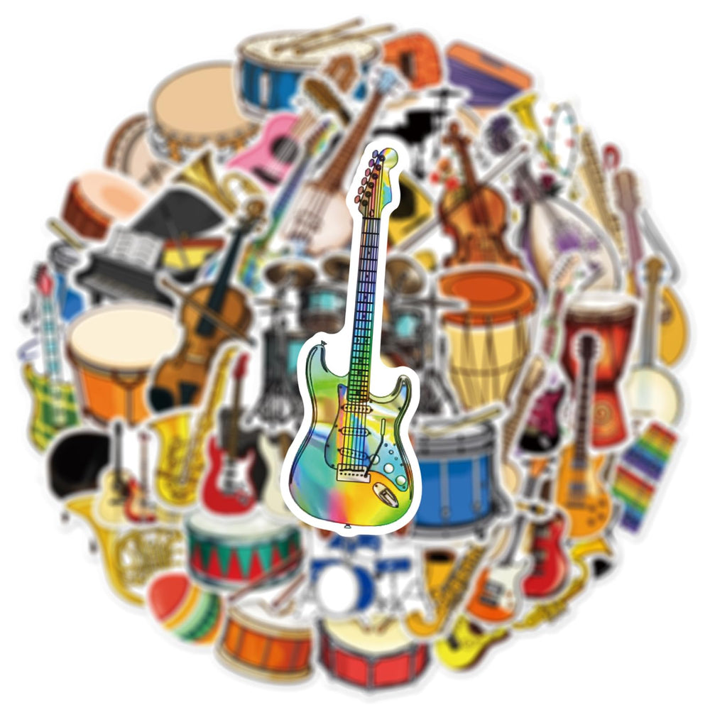 Aoinqx stickers on guitar helmet and gear add decorative detail