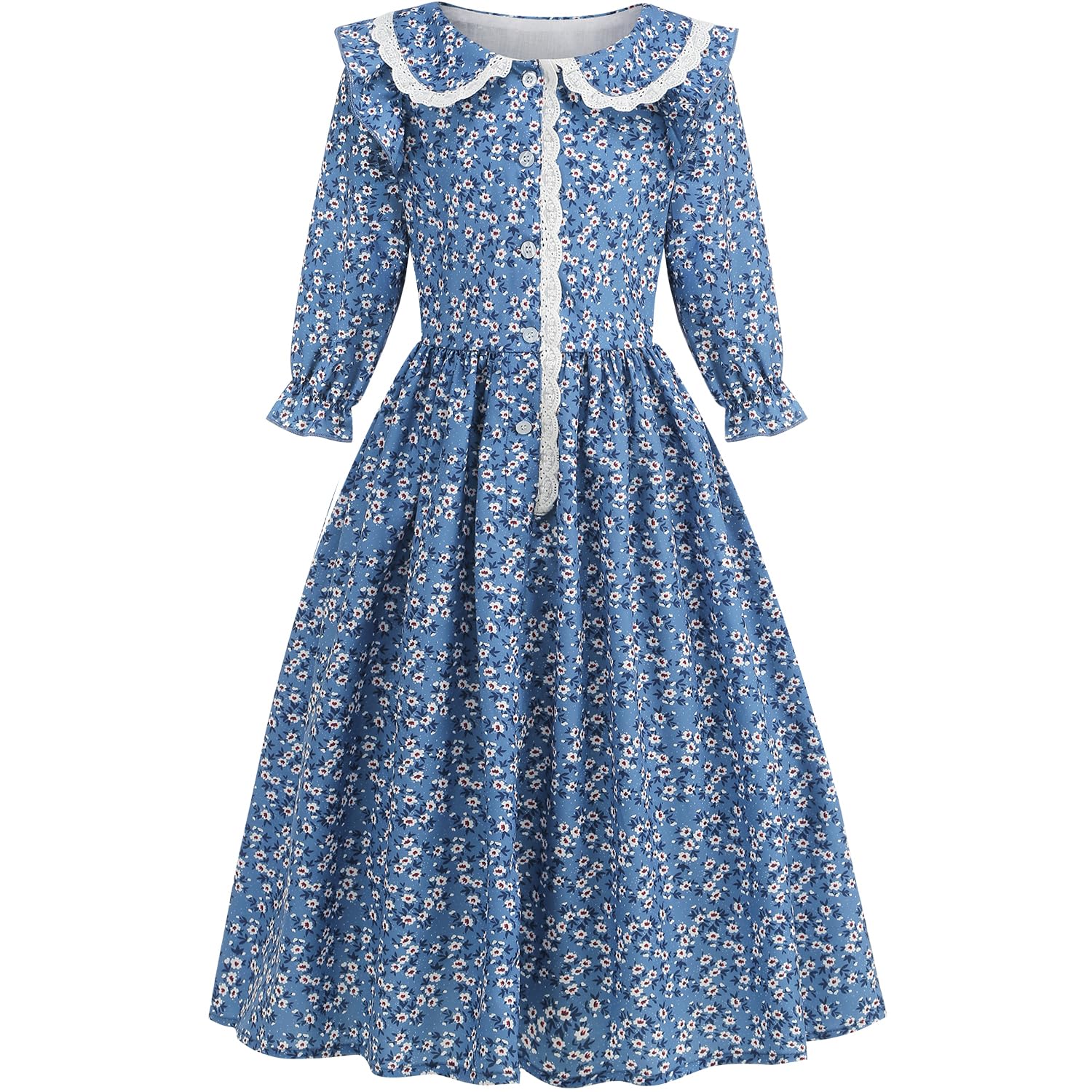 Aoiviss Girls Pioneer Dress blue bonnet-view featuring floral pattern and elastic back