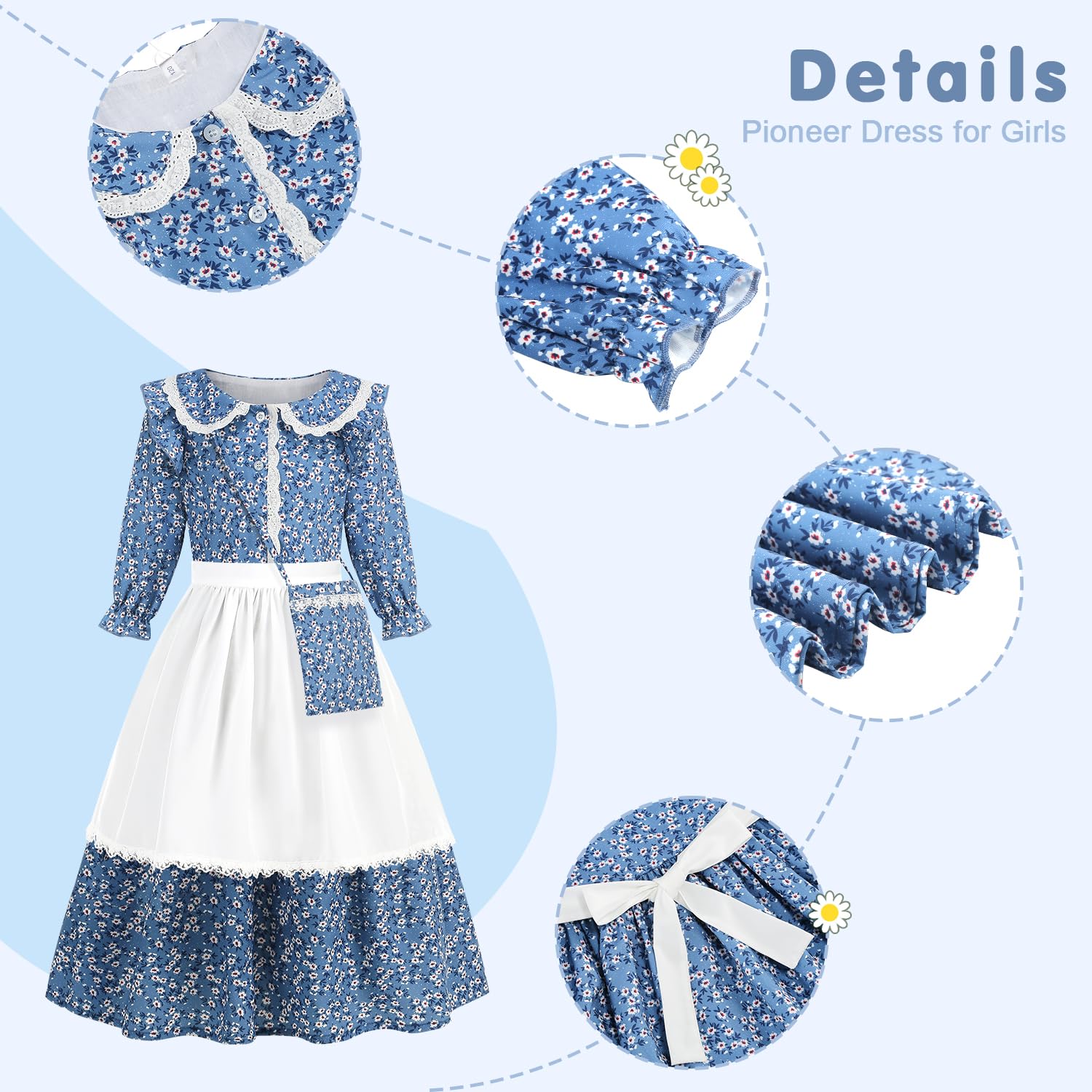 Aoiviss Girls Pioneer Dress blue sleeves elastic-cuff close-up