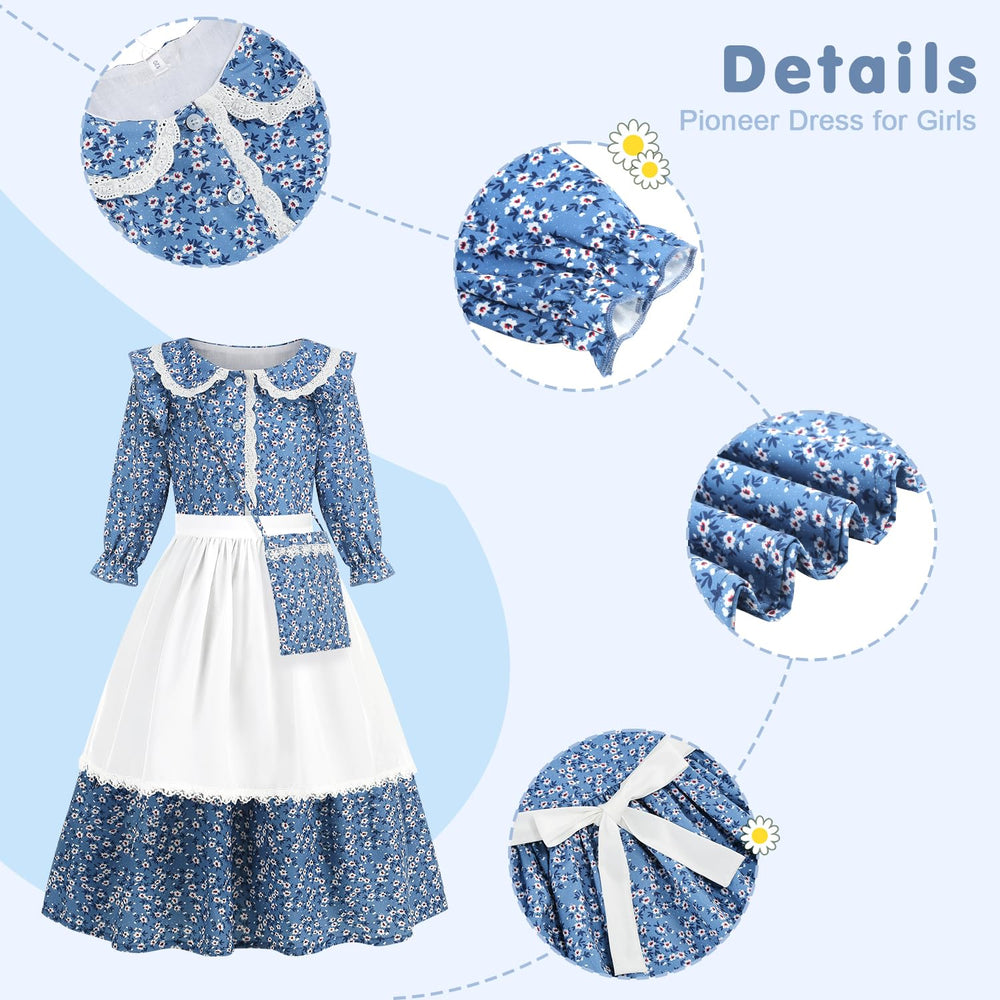 Aoiviss Girls Pioneer Dress blue sleeves elastic-cuff close-up