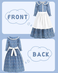 Aoiviss Pioneer Dress blue apron-detail showing white apron and sweet lace trim