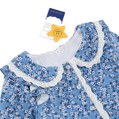 Aoiviss Pioneer Dress blue lace-trim collar detail with front-button closure