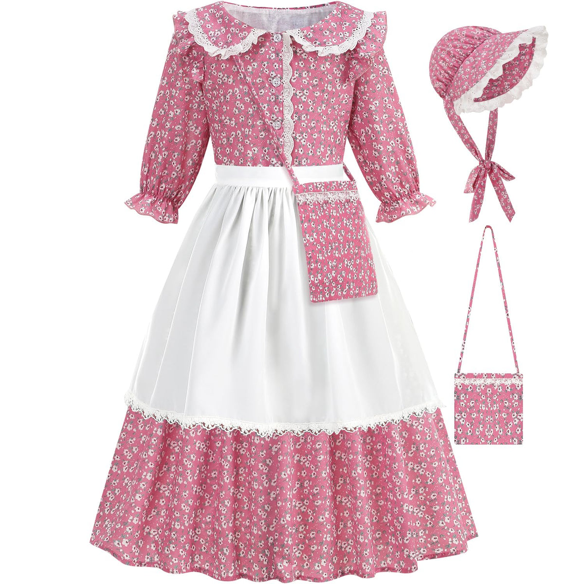 Aoiviss Pioneer dress front view shows soft floral fabric for imaginative play.