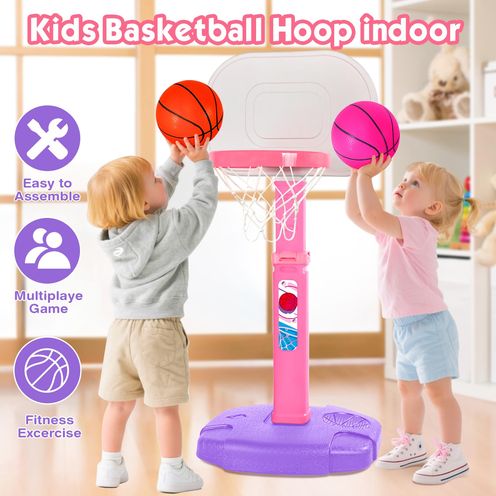 AOKESI base-stabilized hoop keeps the mini court steady during active play.