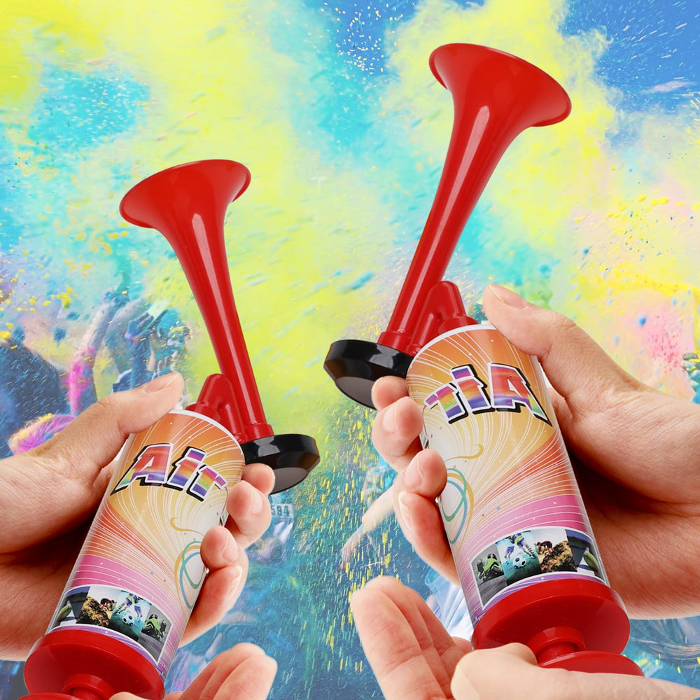 Brightly colored air horn close-up – high-quality plastic construction for durable party supplies.