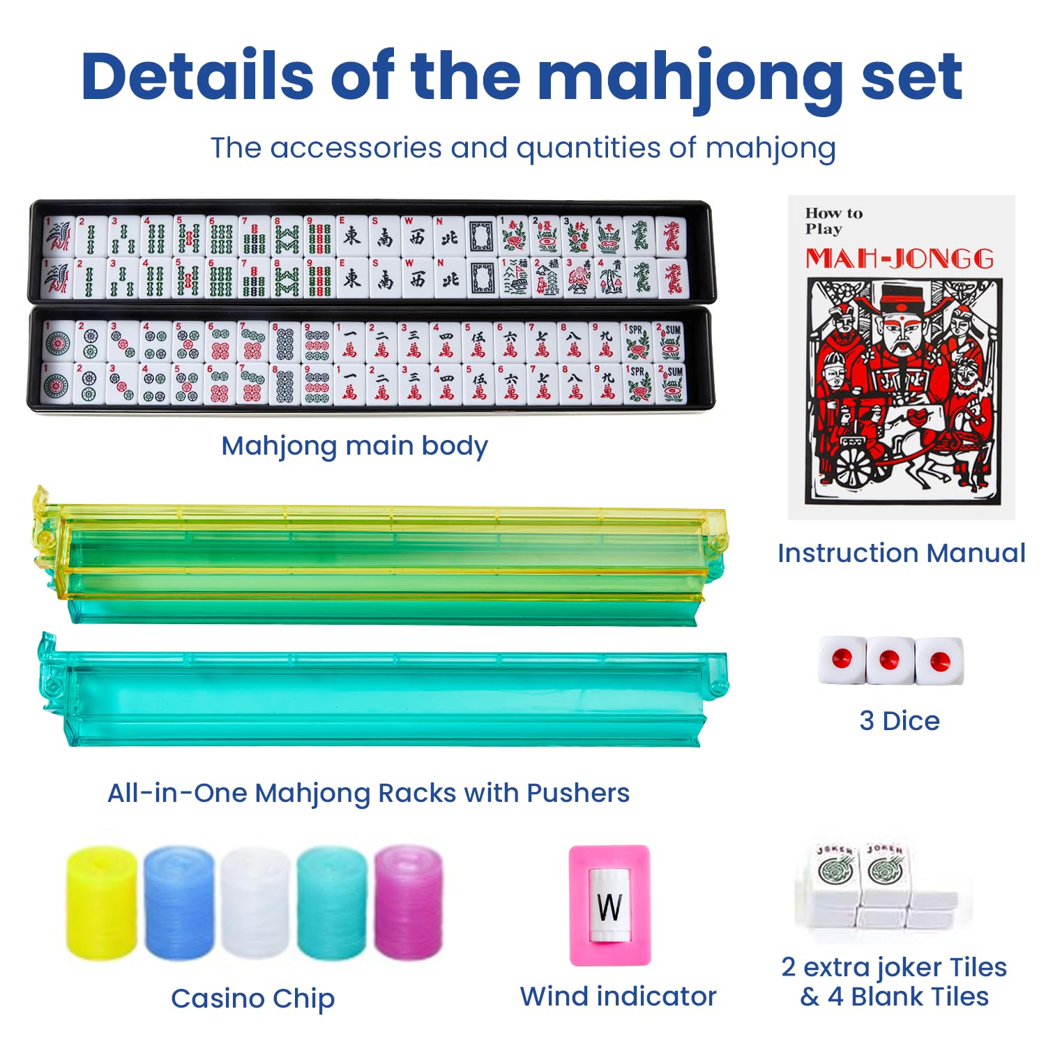Aomercare blue carrying bag keeps the Mahjong set portable.