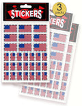 AoneFun US flag stickers, three sheets, top view; ideal for quick patriotic décor.