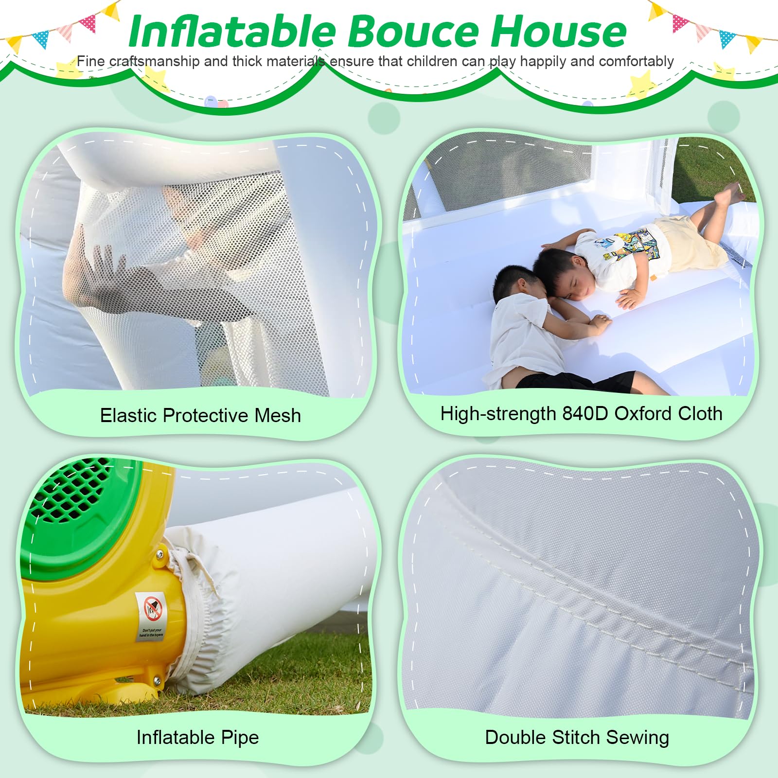 AONESY White Bounce House blower connection detail highlighting quick setup