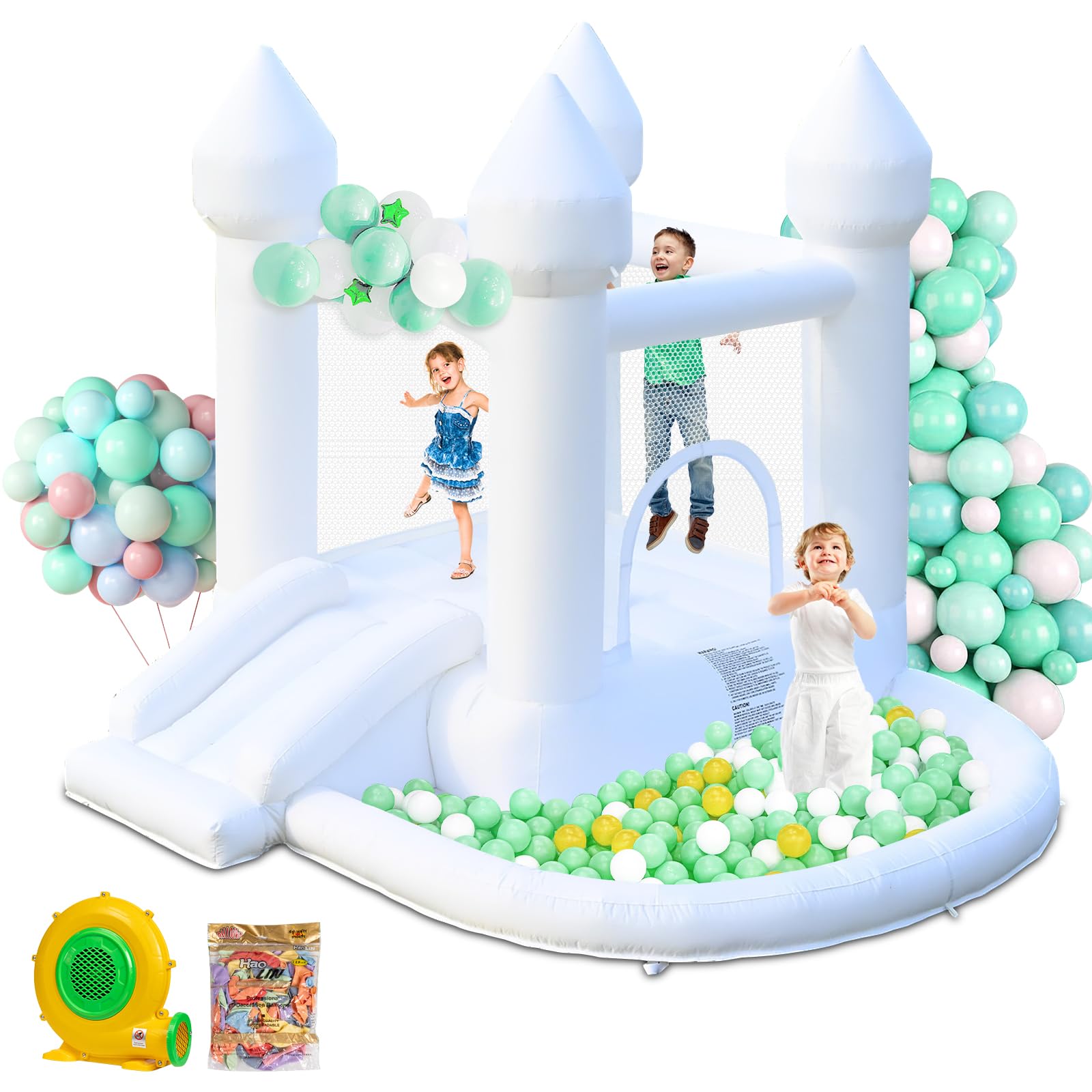 AONESY White Bounce House exterior view showing safe, durable play space for kids