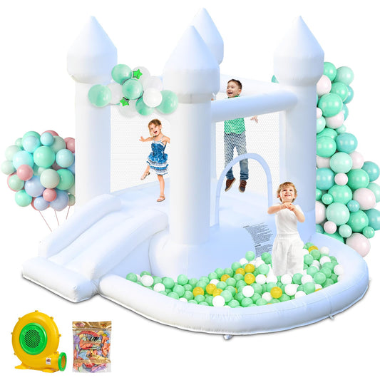 AONESY White Bounce House exterior view showing safe, durable play space for kids