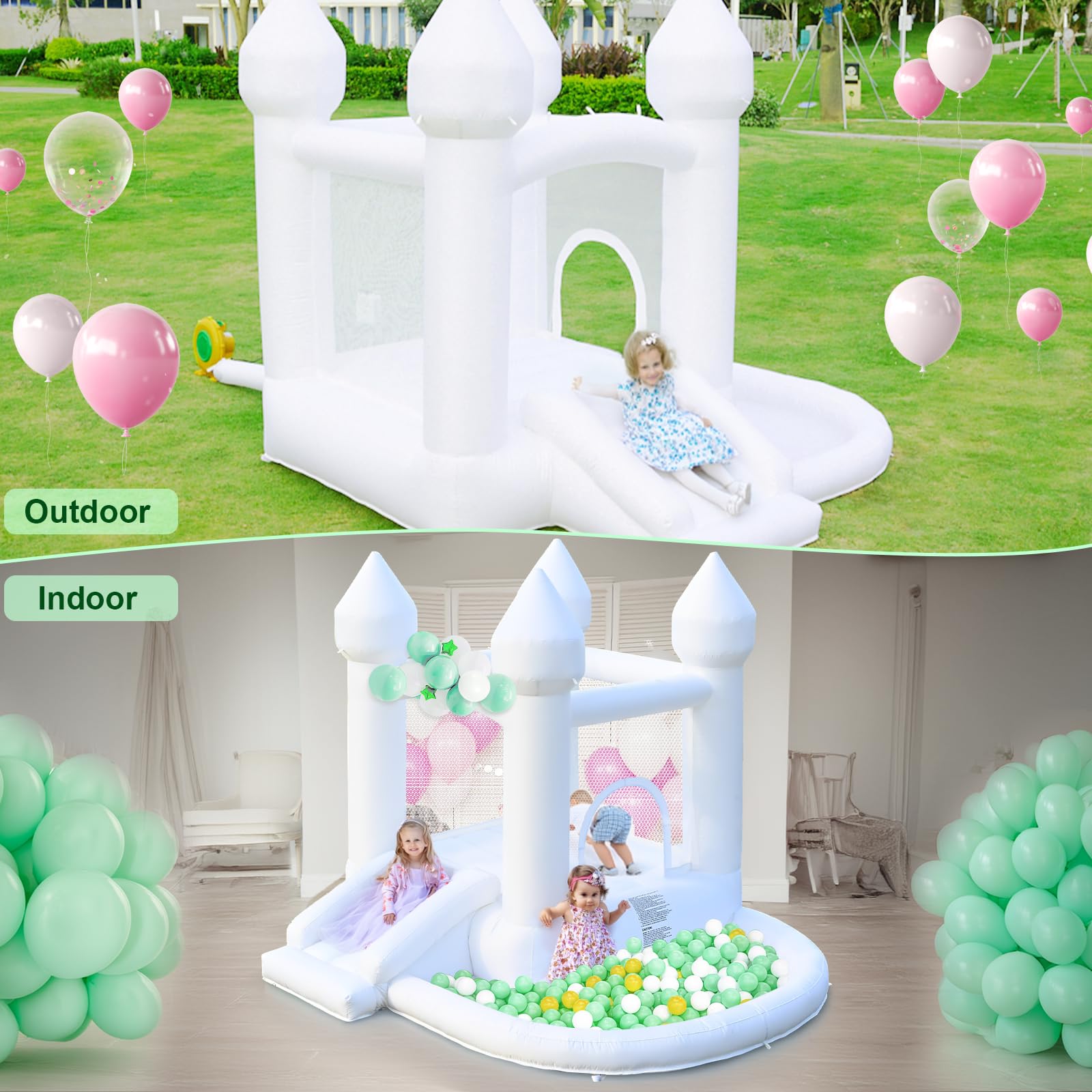AONESY White Bounce House indoor use setup ready for basements and living rooms