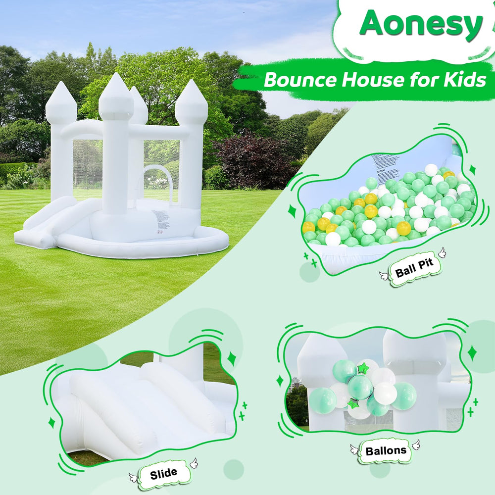 AONESY White Bounce House slide view showcasing thrill and safe landing for little ones