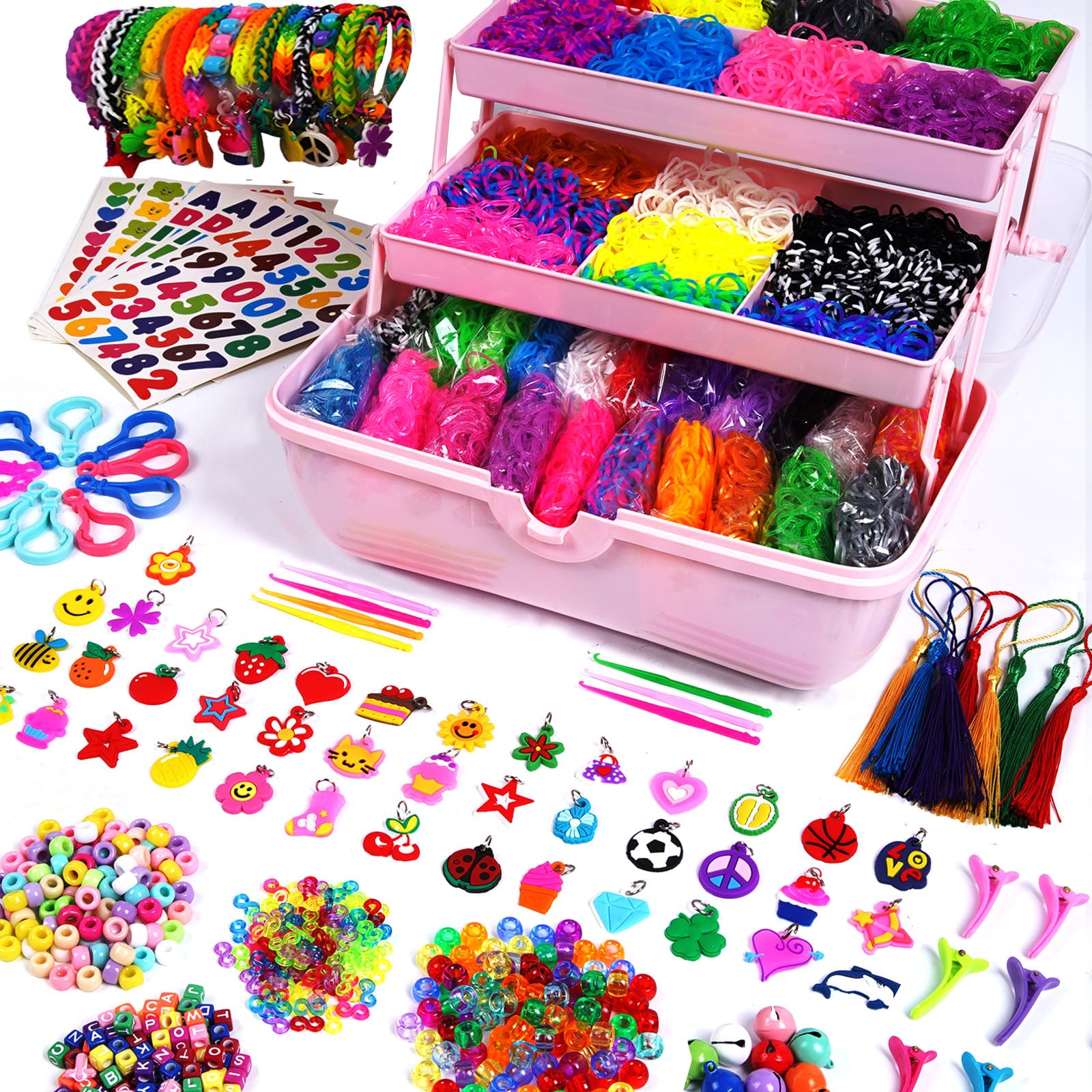 AooeDomi loom bands contents showcase vibrant colors for kids' bracelet crafting
