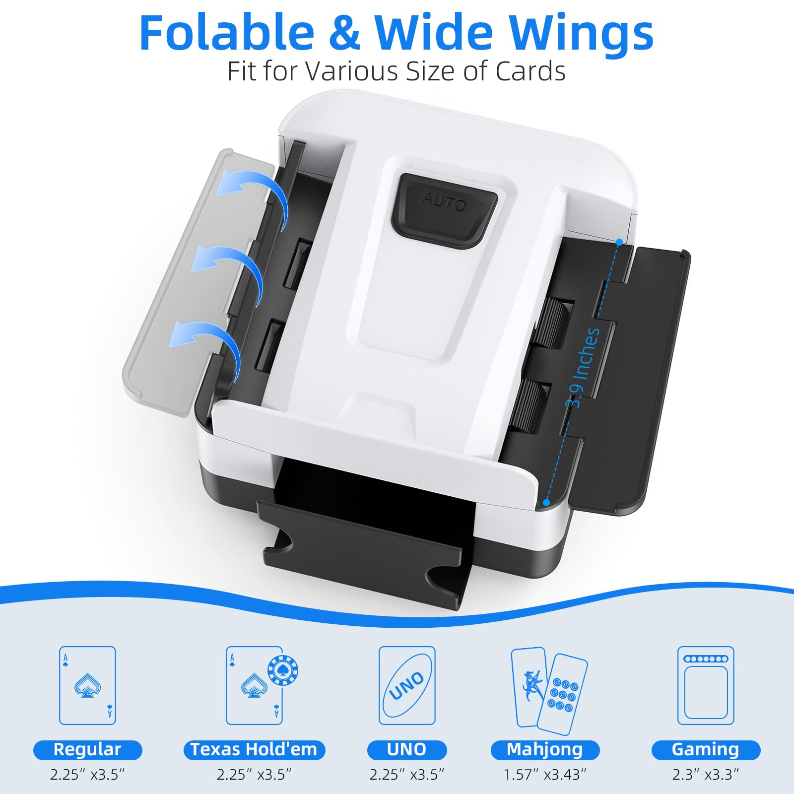 Aooello card shuffler with foldable wings for 1-2 decks